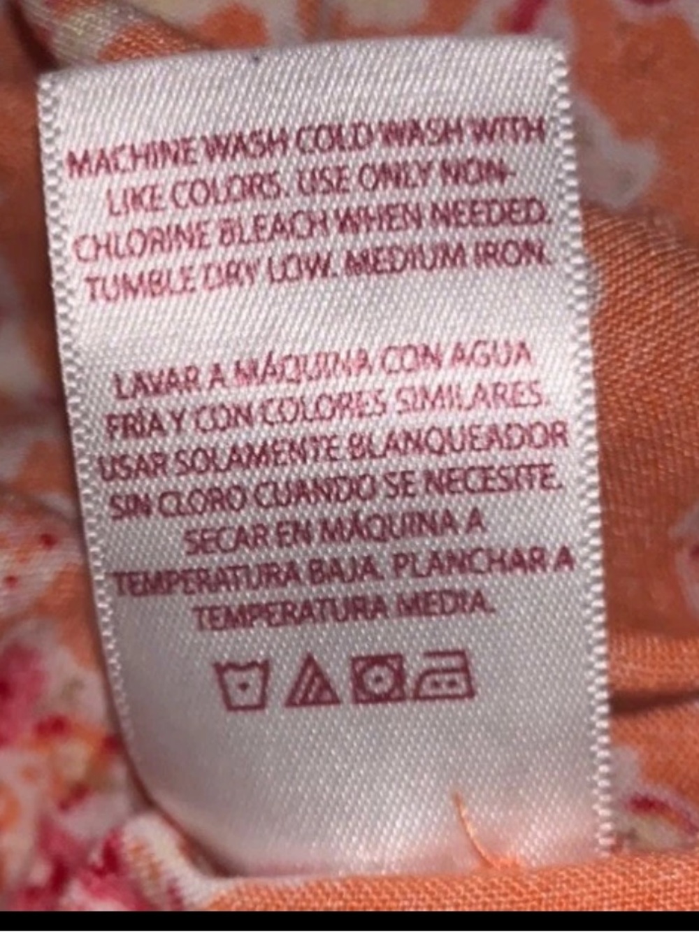 Faded Glory Peasant Blouse Top Womens Orange Pink Floral Smocked Boho XL - Picture 5 of 8